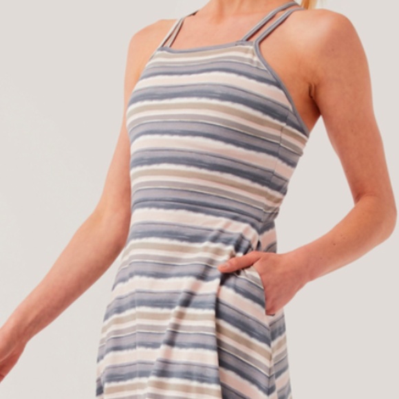 Pact Organic Swell Stripe Fit & Flare Strappy Dress.  Retail $49 Size Small - Picture 2 of 9